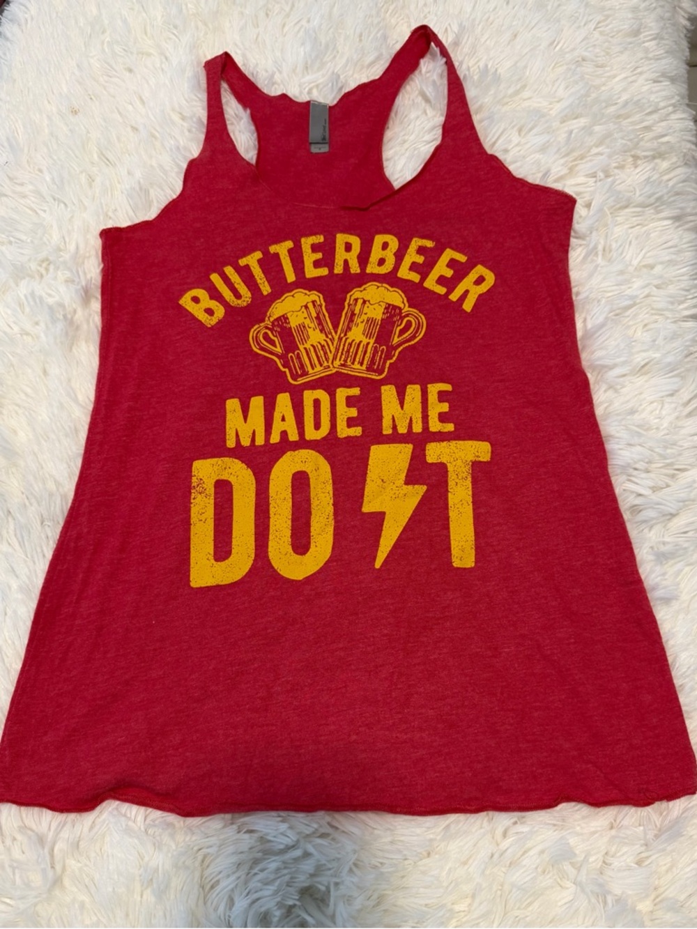Next Level Apparel Red Racerback Tank with Yellow Butterbeer Graphic